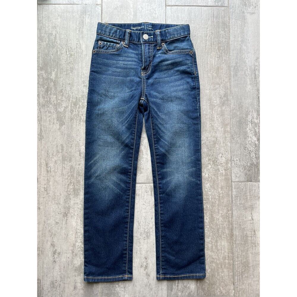 Gap Kids Straight Leg Dark Wash Stretch Jeans Boys 7 Slim Original Pants School.